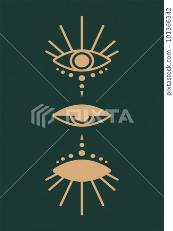 Retro style all-seeing eye print minimalist wall art. Tarot card vector illustration. Retro style all-seeing eye print minimalist wall art. Tarot card vector illustration. 101366342