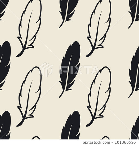 Vector Seamless Pattern with Different Black Fluffy Feather Silhouettes on White Background. Design Template of Flamingo, Angel, Bird Feathers for Wall Paper, Textile. Lightness, Freedom Concept 101366550