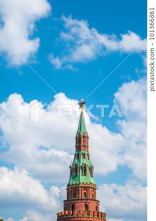 Vodovzvodnaya Tower at southwestern corner of Moscow Kremlin, overlooking Moscow River. Moscow, Russia 101366861