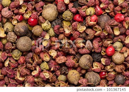 Various mixture of peppers, red, black and allspice. Seasoning for cooking Various mixture of peppers, red, black and allspice. Seasoning for cooking 101367145