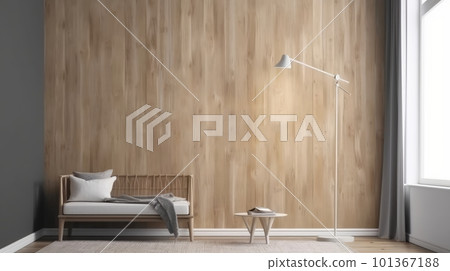beautiful living room with sofa lamp and copy space, a wooden wall with a window in the living room, A wooden wall mockup interior design minimal. beautiful living room with sofa lamp and copy space, a wooden wall with a window in the living room, A wooden wall mockup interior design minimal. 101367188