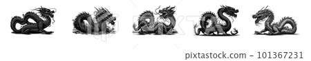 Set of emblems traditional chinese dragonon on transparent background 101367231