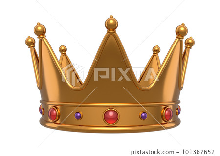 Gold royal king crown with jewelry isolated on white background. 101367652