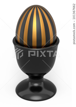 Easter egg with gold and black pattern in egg cup isolated on white background 101367662