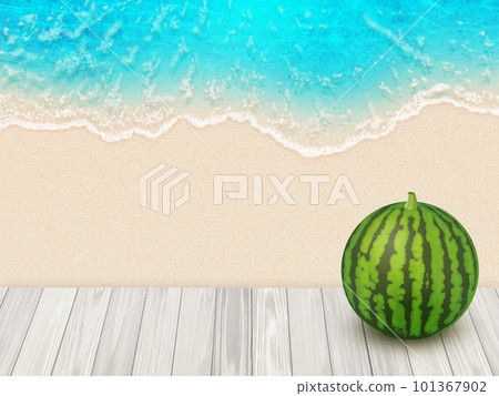 summer watermelon on summer blue sea and white sand beach 101367902