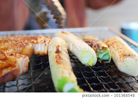 Charcoal-grilling on a charcoal grill Net-grilled barbecue extinguished charcoal 101368548
