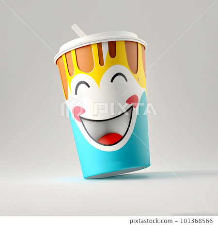 3d Rendering Smile Character Cup. Cheerful 3D with a cold drink on white background. 3d Rendering Smile Character Cup. Cheerful 3D with a cold drink on white background. 101368566