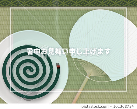 榻榻米上放著蚊香和扇子 榻榻米上放著蚊香和扇子 101368754
