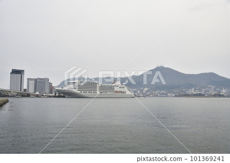Shoot the scenery of the cruise ship Silver Muse anchored at Hakodate Port in Hokkaido in spring 101369241