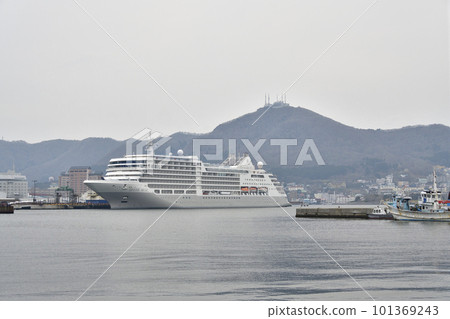 Shoot the scenery of the cruise ship Silver Muse anchored at Hakodate Port in Hokkaido in spring Shoot the scenery of the cruise ship Silver Muse anchored at Hakodate Port in Hokkaido in spring 101369243