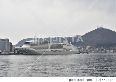 Shoot the scenery of the cruise ship Silver Muse anchored at Hakodate Port in Hokkaido in spring Shoot the scenery of the cruise ship Silver Muse anchored at Hakodate Port in Hokkaido in spring 101369248