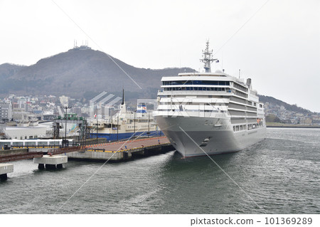 Shoot the scenery of the cruise ship Silver Muse anchored at Hakodate Port in Hokkaido in spring Shoot the scenery of the cruise ship Silver Muse anchored at Hakodate Port in Hokkaido in spring 101369289