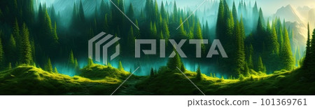 coniferous forest. Cute winter repeating landscape. Horizontal view of winter forest. nordic landscape 101369761
