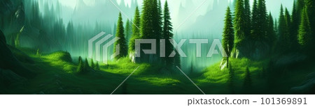 coniferous forest. Cute winter repeating landscape. Horizontal view of winter forest. nordic landscape coniferous forest. Cute winter repeating landscape. Horizontal view of winter forest. nordic landscape 101369891