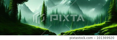 coniferous forest. Cute winter repeating landscape. Horizontal view of winter forest. nordic landscape 101369920
