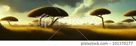 wild savanna landscape banner. Savannah, African wildlife with acacia trees, grass, sand. Africa landscape, African acacia tree wild savanna landscape banner. Savannah, African wildlife with acacia trees, grass, sand. Africa landscape, African acacia tree 101370177