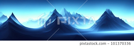 Minimal dark textured mountain landscape background. modern wallpaper. Simple graphic banner illustration. Panorama of silhouettes of mountains in the fog. 101370336