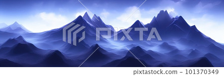 Minimal dark textured mountain landscape background. modern wallpaper. Simple graphic banner illustration. Panorama of silhouettes of mountains in the fog. 101370349