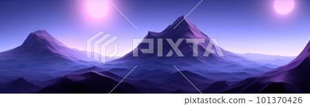 Minimal dark textured mountain landscape background. modern wallpaper. Simple graphic banner illustration. Panorama of silhouettes of mountains in the fog. 101370426