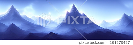 Minimal dark textured mountain landscape background. modern wallpaper. Simple graphic banner illustration. Panorama of silhouettes of mountains in the fog. 101370437
