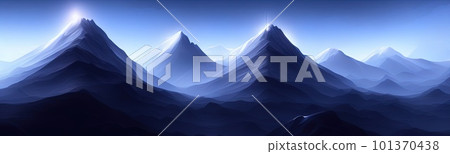 Minimal dark textured mountain landscape background. modern wallpaper. Simple graphic banner illustration. Panorama of silhouettes of mountains in the fog. 101370438