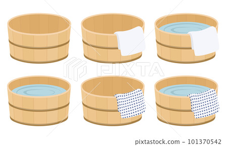 Set illustration of hot spring tub and towel Set illustration of hot spring tub and towel 101370542