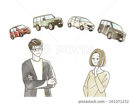 Men and women thinking about cars Men and women thinking about cars 101371232