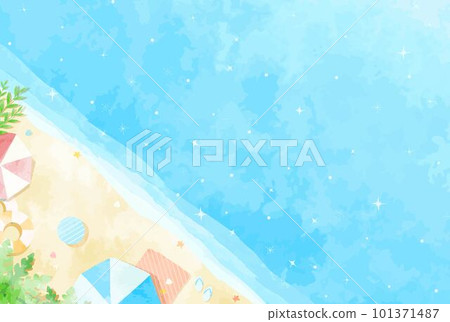 清新手繪沙灘背景插畫 101371487