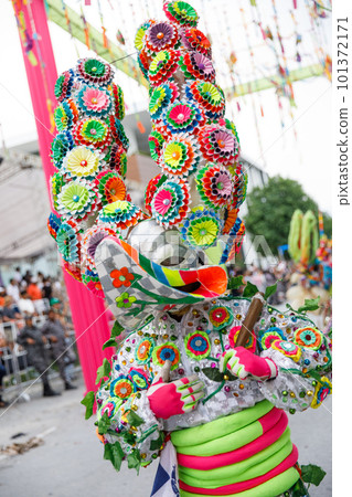 A man in a carnival costume and mask. 101372171