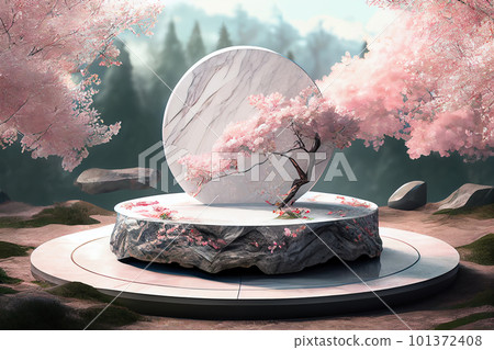 Cylinder podiums mockup with branch of gentle sakura flowers for geometric modern style for japanese style presentation cosmetic products, Generative AI Cylinder podiums mockup with branch of gentle sakura flowers for geometric modern style for japanese style presentation cosmetic products, Generative AI 101372408