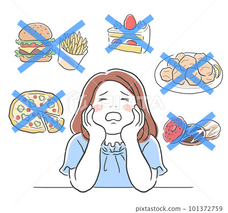 表情痛苦的女人忍著吃的插圖素材 101372759