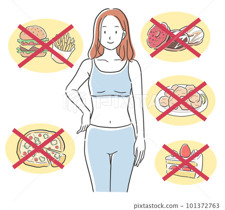 Illustration material of a woman who succeeded in dieting by restricting diet Illustration material of a woman who succeeded in dieting by restricting diet 101372763