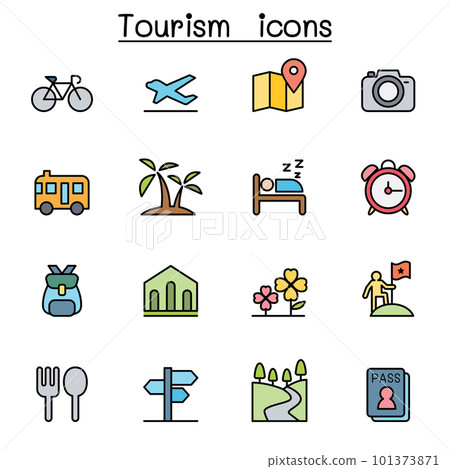Tourism color line icon set Tourism color line icon set 101373871