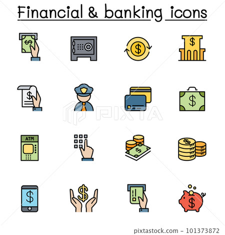 Financial & banking color line icon set 101373872