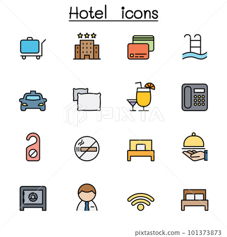 Hotel color line icon set Hotel color line icon set 101373873
