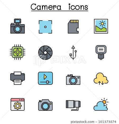 Photography color line icon set 101373874