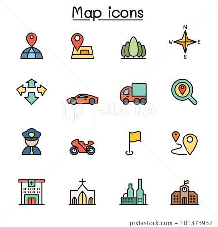 Map & Symbol color line icon set 101373932