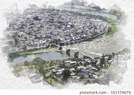 Watercolor style Iwakuni Nishiki River and Iwakuni city area Iwakuni City, Yamaguchi Prefecture Watercolor style Iwakuni Nishiki River and Iwakuni city area Iwakuni City, Yamaguchi Prefecture 101374078