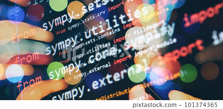 Closeup developing programming and coding technologies. Developer working on web sites codes in office. 101374365