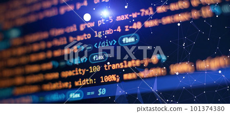 IT coding on monitor screen. Computer code data. 101374380