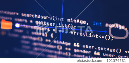 IT coding on monitor screen. Computer code data. IT coding on monitor screen. Computer code data. 101374381