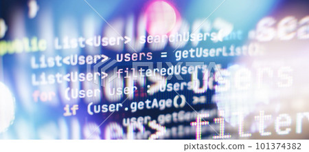 IT coding on monitor screen. Computer code data. 101374382