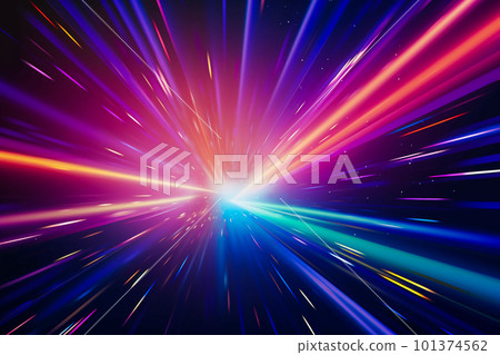 Colorful light burst and laser pointer for a modern abstract background with fast colors in the style of dark sky blue with copy space 101374562