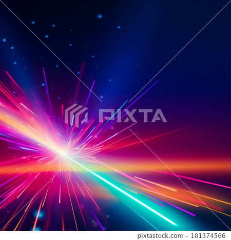 Colorful light burst and laser pointer for a modern abstract background with fast colors in the style of dark sky blue with copy space 101374566