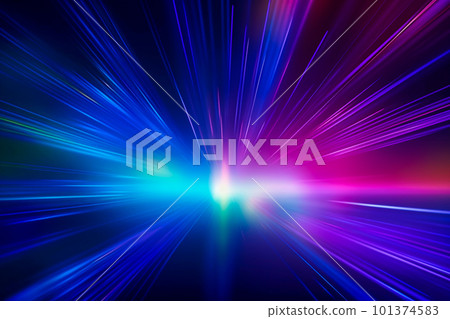 Colorful light burst and laser pointer for a modern abstract background with fast colors in the style of dark sky blue with copy space 101374583