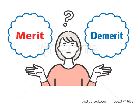 Merit/Demerit: A young woman weighing the pros and cons 101374693