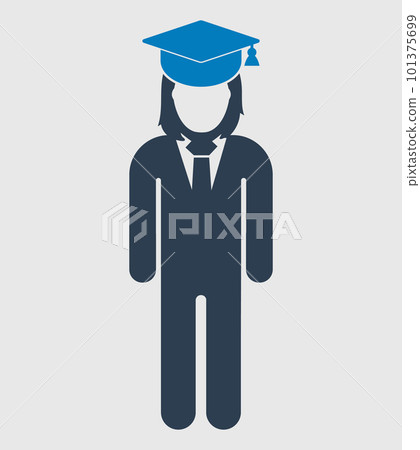 Graduate Student Icon. Standing Female symbol on gray background. Flat style vector EPS. Graduate Student Icon. Standing Female symbol on gray background. Flat style vector EPS. 101375699