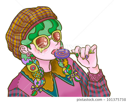 戴眼鏡吃糖果白色背景的女孩左對齊 戴眼鏡吃糖果白色背景的女孩左對齊 101375738