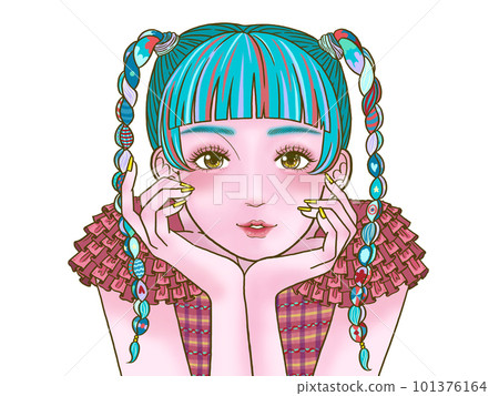 A girl smiling with a cane on her face White background A girl smiling with a cane on her face White background 101376164