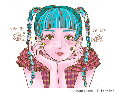 Smiling girl with a cane on her face White background Heart Smiling girl with a cane on her face White background Heart 101376167